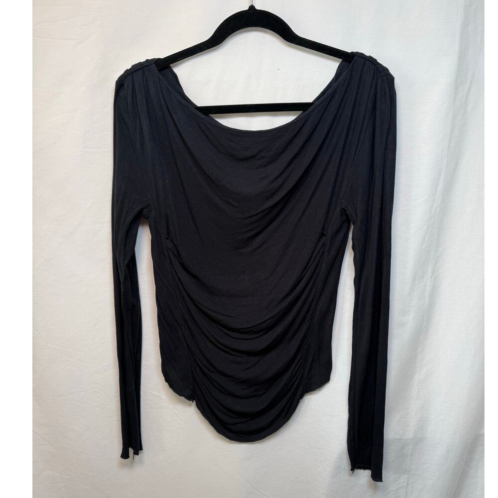 Free People Intimately Long Sleeve Drapey Shirt, Black, Size Large